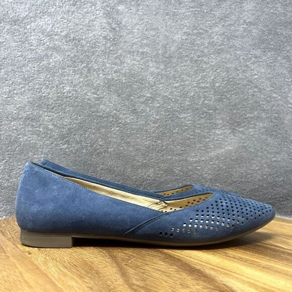 Vionic Posey Perforated Suede Pointed Toe Flat Blue Comfort Women's Size 5 - Picture 1 of 8